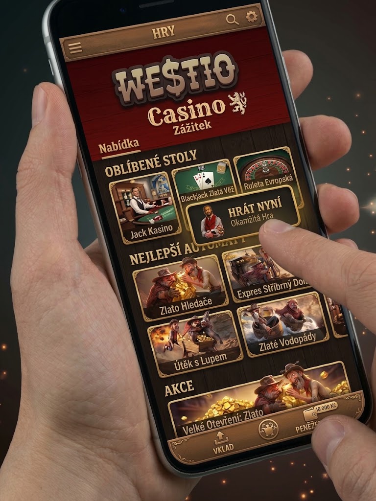 Screenshot of the Westia Casino app interface showcasing games and user options.