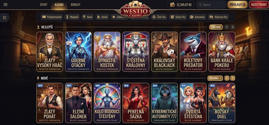 Screenshot of Westia Casino website displaying various game options available for players.